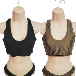Briavia Reversible Ribbed Bikini Top Black Olive Large